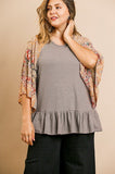Floral Paisley Mixed Print Bell Sleeve Waffle Knit Top