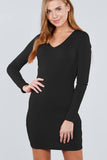 Long Sleeve V-neck Knit Mini Dress
